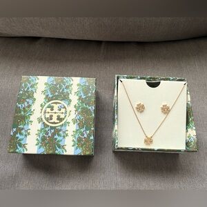 NEW IN BOX Tory Burch Pave Gold Necklace and Earring Set